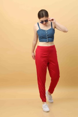 High Waist Tapered Trousers  Red  Just 7