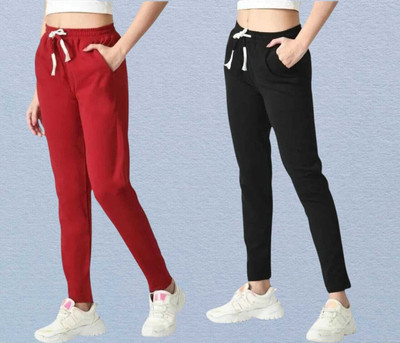 Retailmart Straight Fit Women Black, Red Trousers