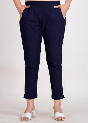 Wow Weave Regular Fit, Straight Fit Women Dark Blue Trousers