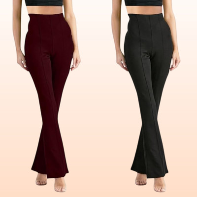 PINKLIT Relaxed Women Maroon, Black Trousers