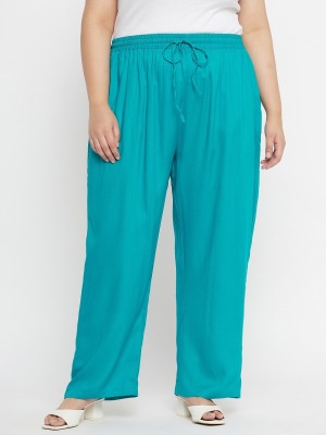 VINAAN Plus Size Palazzo Regular Fit Women Blue Trousers