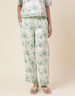 Fabindia Comfort Fit Women Green, White Trousers