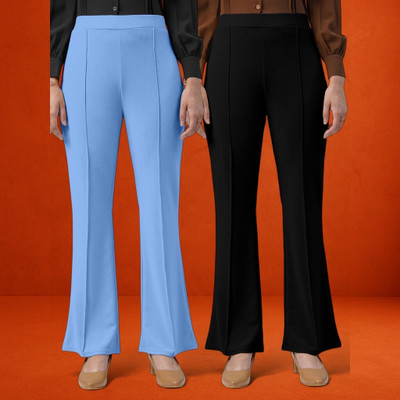 lookskky Loose Fit Women Light Blue, Black Trousers