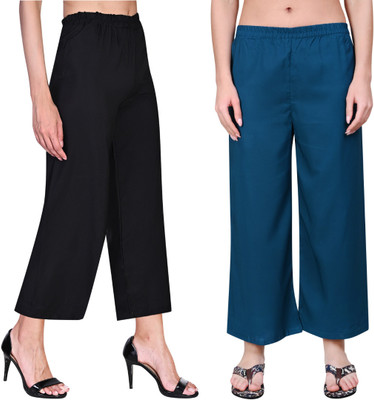 Apparelexim Regular Fit Women Black, Light Blue Trousers