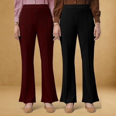 nitafashion Comfort Fit, Regular Fit Women Maroon, Black Trousers