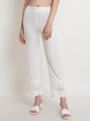 METRONAUT Regular Fit Women Viscose Rayon White Trousers