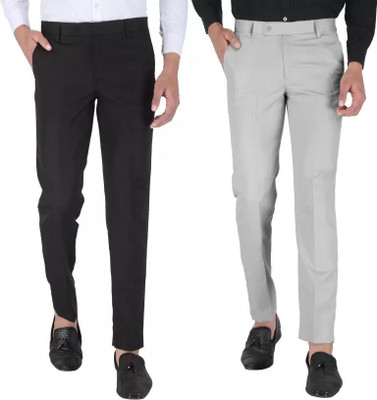 rishi Regular Fit Men Grey, Black Trousers
