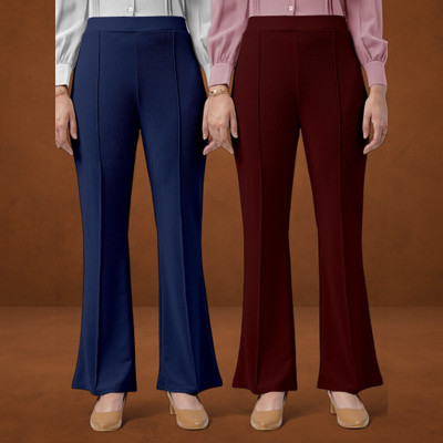 Anitafashion Comfort Fit, Regular Fit Women Dark Blue, Maroon Trousers