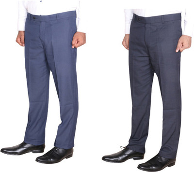 IndiWeaves Regular Fit Men Light Blue, Dark Blue Trousers