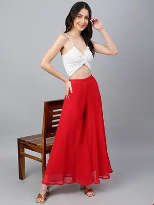 MANIJAYFAB Regular Fit Women Red Trousers