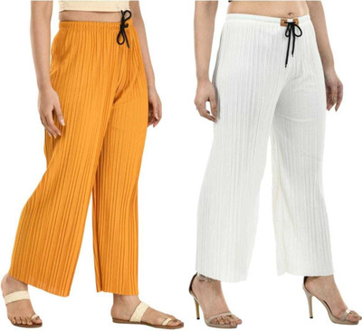 MODERNSSHOP Relaxed Women Yellow, White Trousers