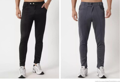 ynam Regular Fit Men Black, Grey Trousers