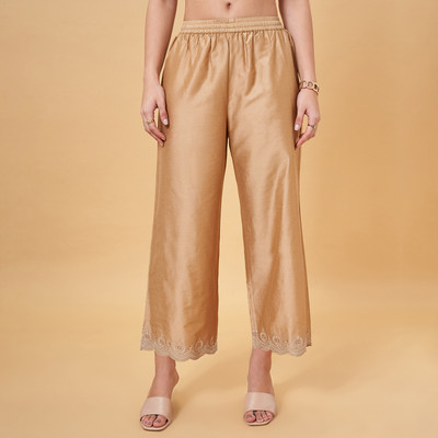 Rangmanch by Pantaloons Straight Fit Women Gold Trousers