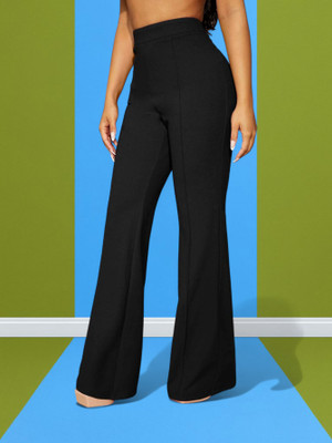 Looksky Comfort Fit Women Black Trousers