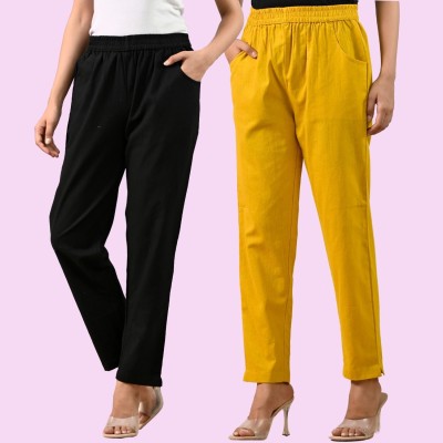 SAAV Regular Fit Women Black, Yellow Trousers