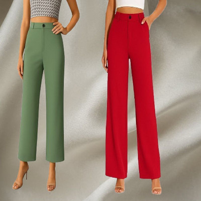 KARIMA INETERNATIONAL Regular Fit Women Maroon, Black Trousers