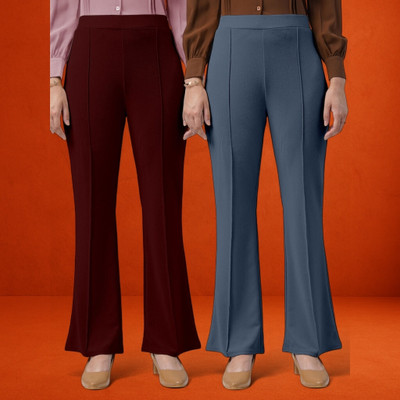 nitafashion Loose Fit Women Maroon, Grey Trousers