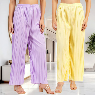 KWSH Regular Fit Women Purple, Yellow Trousers