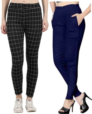 GOODZHUB Slim Fit Women Black, Blue Trousers