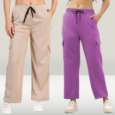 Knitgarments Regular Fit Women Beige, Purple Trousers