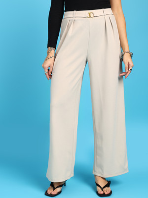 saffe Loose Fit Women Beige Trousers
