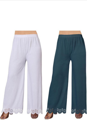 ALKASWAA CLOTHING Flared Women Light Blue, White Trousers