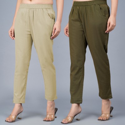 QuaClo Regular Fit Women Beige, Dark Green Trousers
