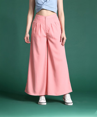 Dressberry Flared Women Pink Trousers
