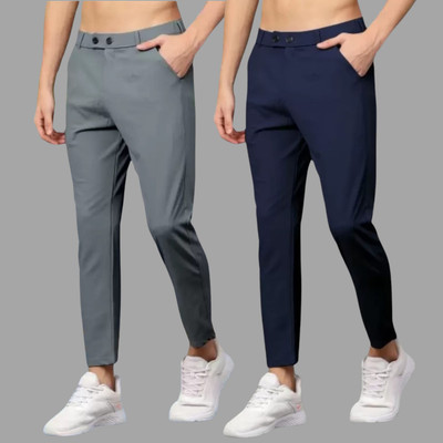 We Perfect Slim Fit Men Grey, Blue Trousers