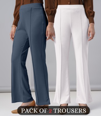 FUBACK Regular Fit Women White, Grey Trousers