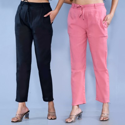 QuaClo Regular Fit Women Black, Pink Trousers