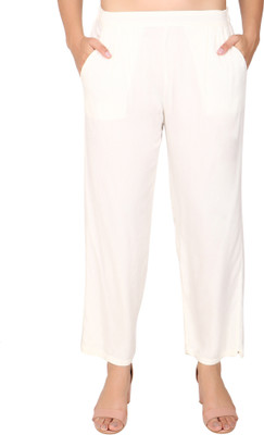 Kanna Fabric Regular Fit Women Cream Trousers