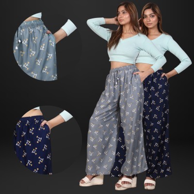 4K FASHION Relaxed Women Grey, Blue Trousers