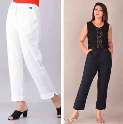 KHWAHISH CREATIONS Regular Fit Women White, Black Trousers