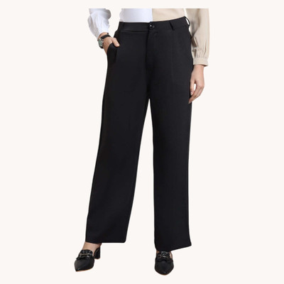 High Glitz Regular Fit Women Black Trousers