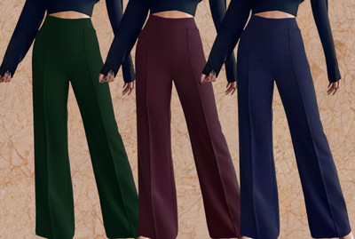 Kasendra Regular Fit Women Green, Maroon, Blue Trousers