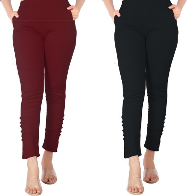 MY BAZAAR Slim Fit Women Maroon, Black Trousers