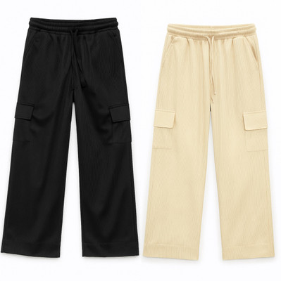 Uniqvibs Regular Fit Girls Black, Cream Trousers