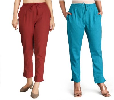 Myzora Regular Fit Women Maroon, Light Blue Trousers