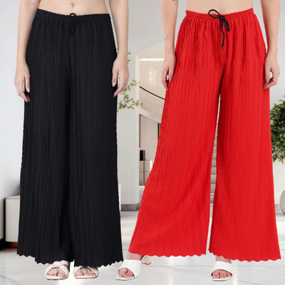 KWSH Regular Fit Women Black, Red Trousers