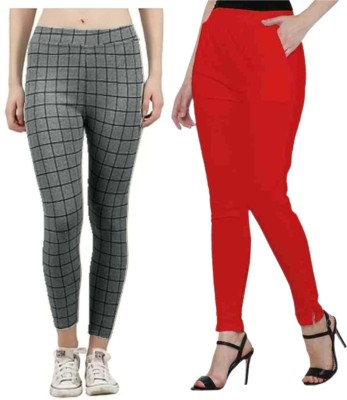 GOODZHUB Slim Fit Women Grey, Red Trousers