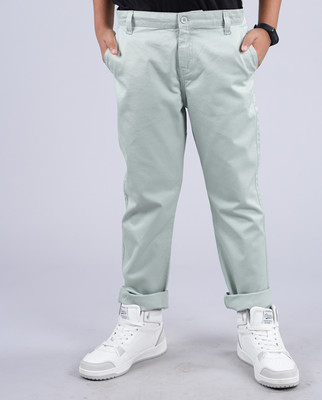 KiddoPanti Regular Fit Boys Light Green Trousers