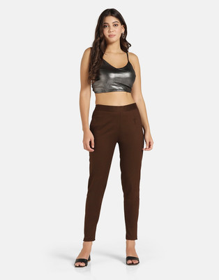 SLOWLORIS Slim Fit Women Brown Trousers