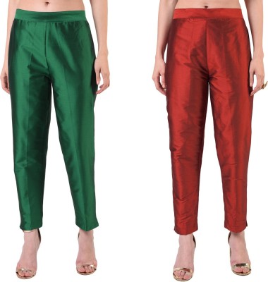 FLOREOS Regular Fit Women Green, Maroon Trousers