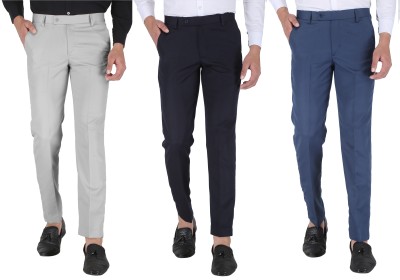 Shotarr Slim Fit Men Blue, Grey, Dark Blue Trousers