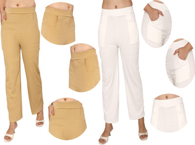 Fashion Bazaar Regular Fit Women Gold, White Trousers