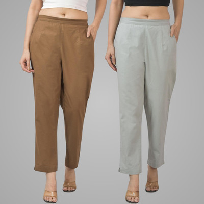 QuaClo Regular Fit Women Brown, Grey Trousers