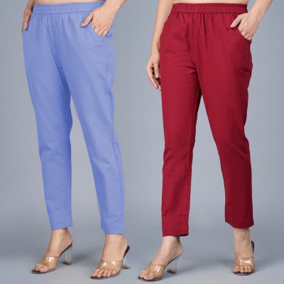 HouseOfCommon Regular Fit Women Light Blue, Maroon Trousers