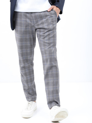 HIGHLANDER Elasticated Waist Band & Turn Up Hem Smart Regular Fit Men Grey Trousers