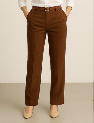 YALIZI CLASSIC Straight Fit Women Brown Trousers
